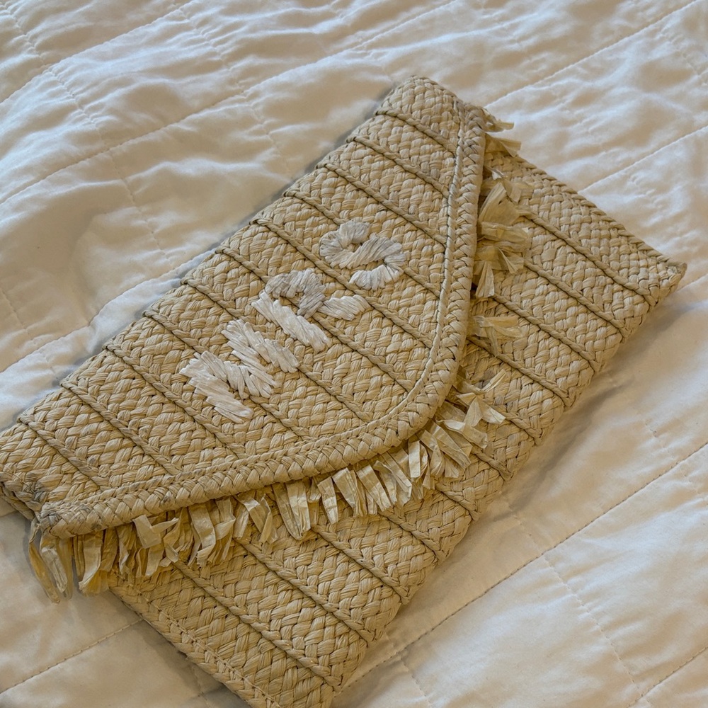 btb Bridal Beige Woven Clutch with Fringe